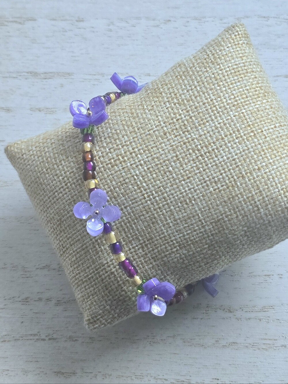 Delicate Purple Flower Beaded Bracelet - Women Jewelry Handmade